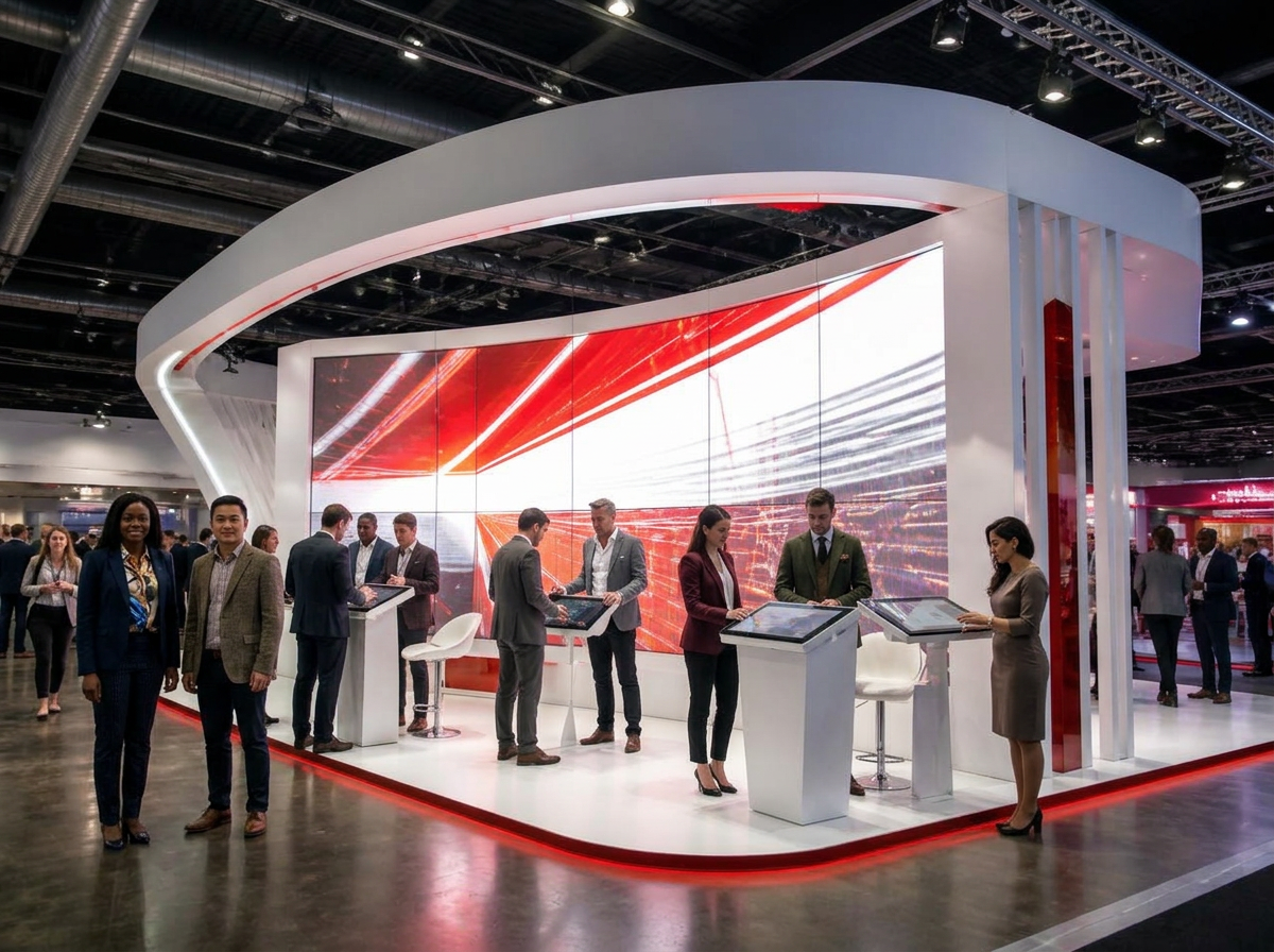 Large LED video wall on an exhibition stand