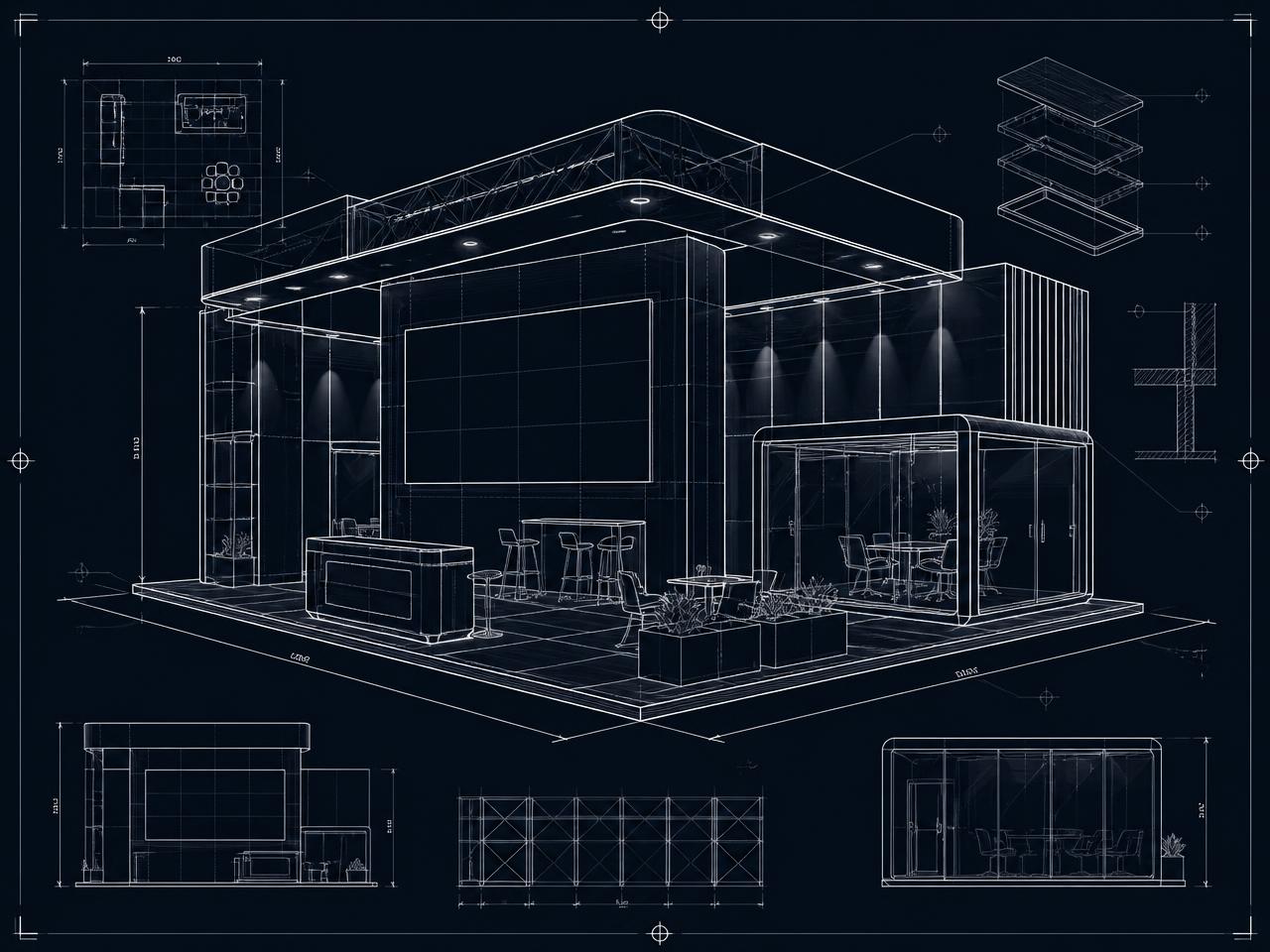 Technical CAD drawing of an exhibition stand