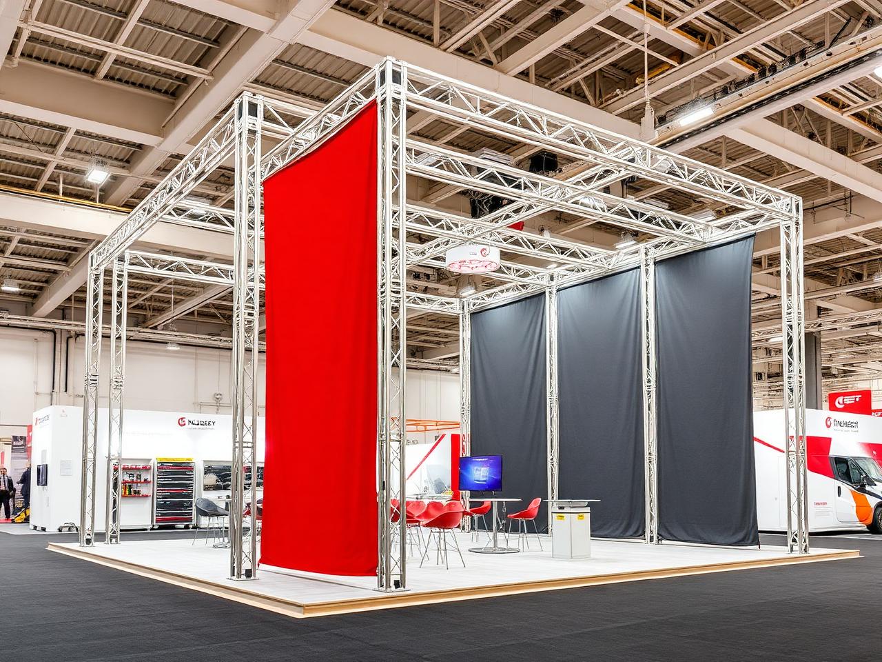 Reusable exhibition stand framework in a workshop